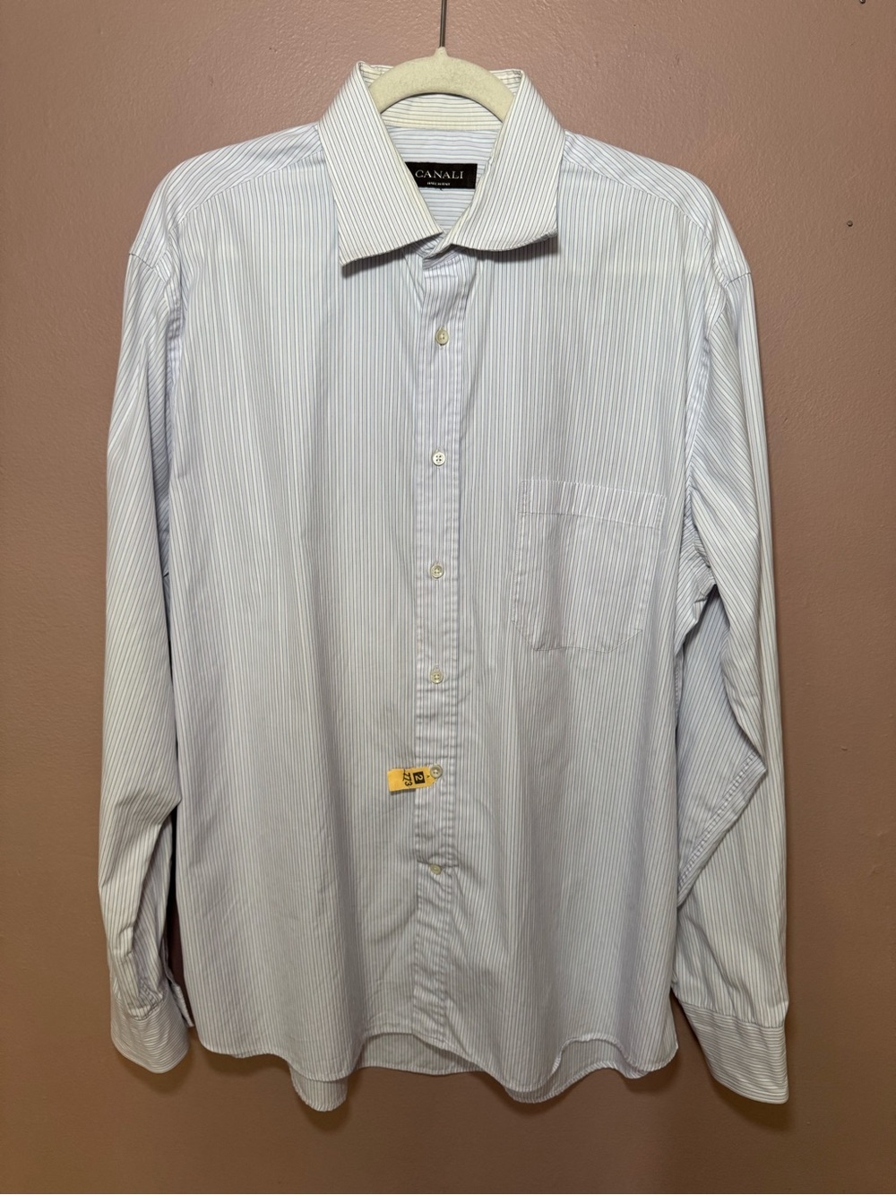 Canali 100% Cotton Men’s Blue/White Striped Dress Shirt 17.5 Neck 44 Sleeve